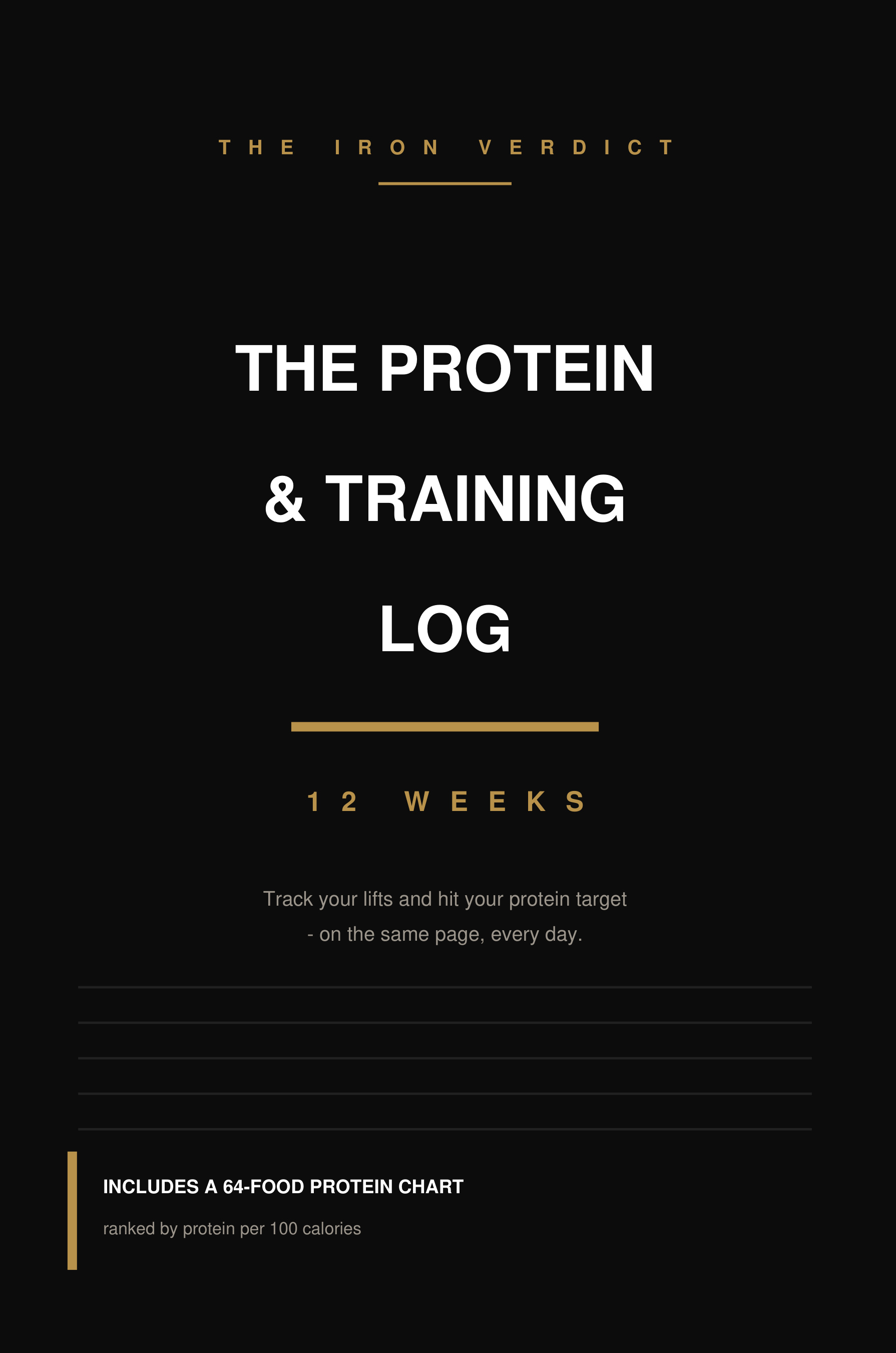 The Protein & Training Log book cover — 12-week paperback journal by The Iron Verdict